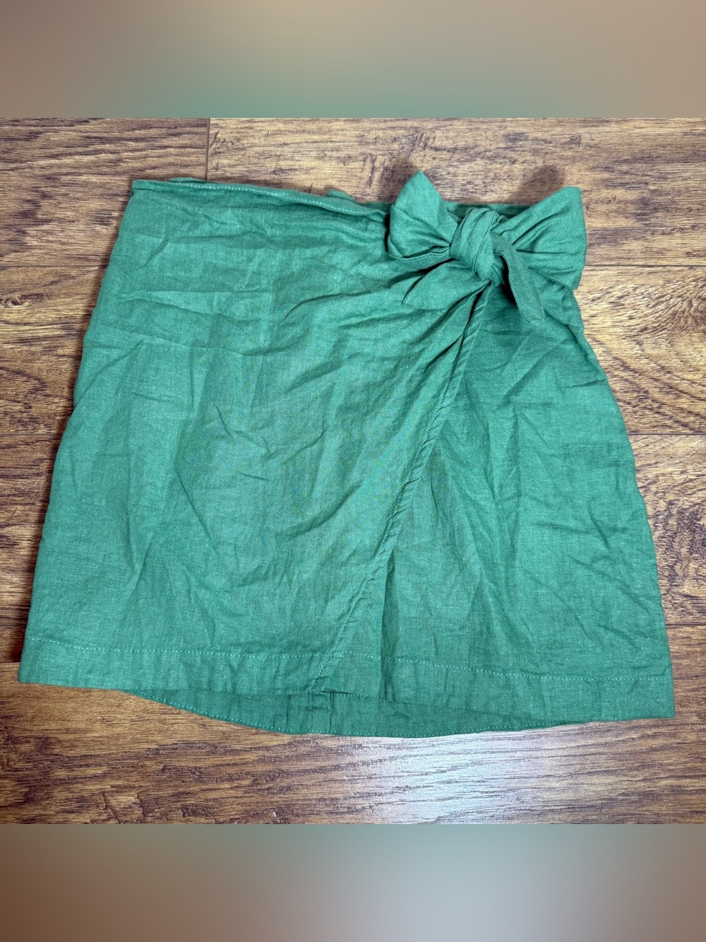 VIX Paula Hermanny Green Linen Wrap Mini Skirt S/P Tie Waist Summer Resort